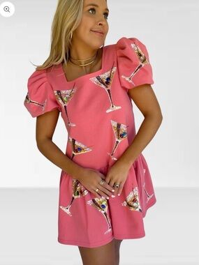 QUEEN OF SPARKLES Pink Sequin Cocktail Mini Dress